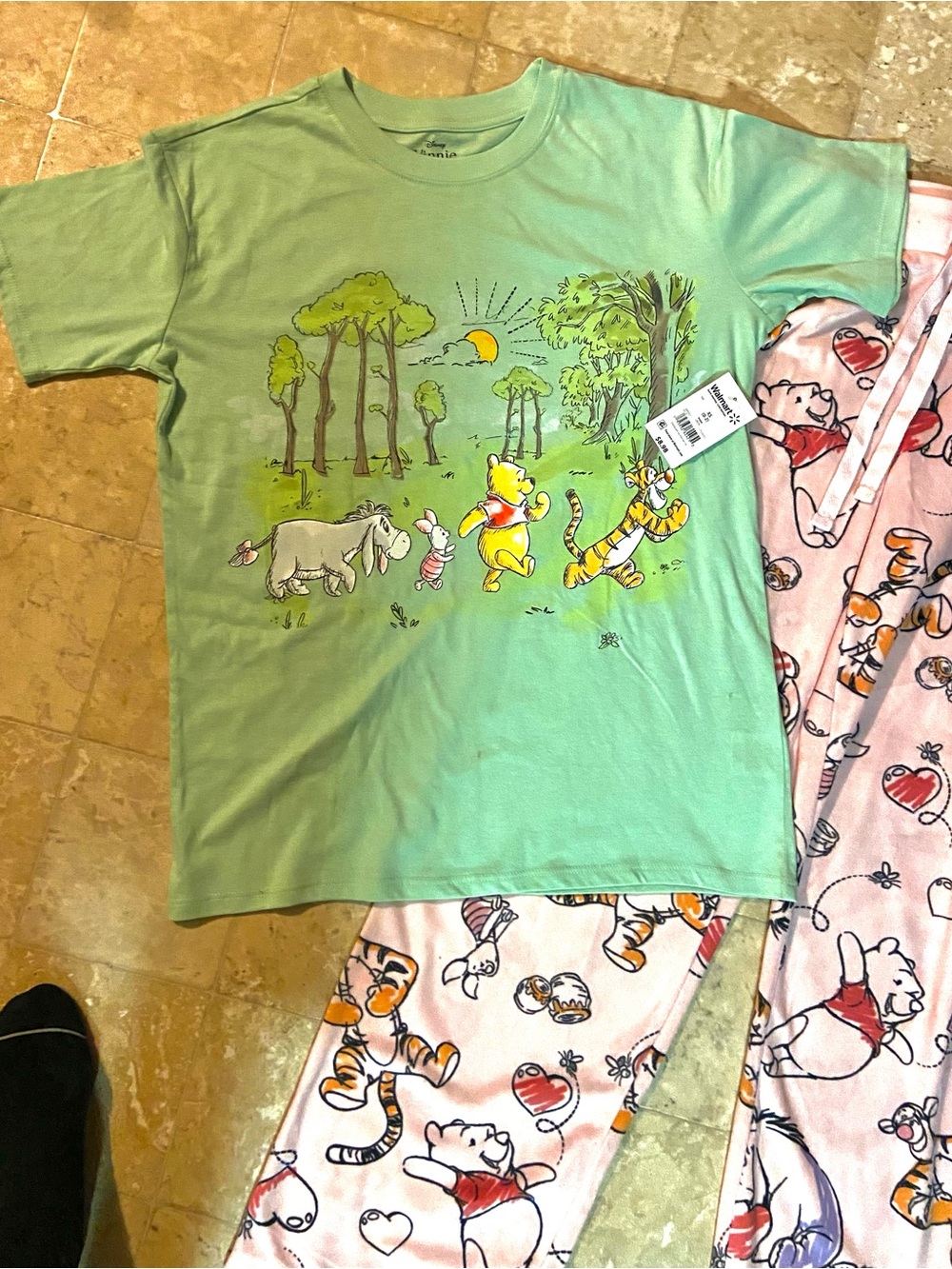 2 Winnie the Pooh items: NWT Green Top & Super Soft Pink Pajama Pants